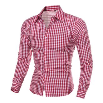 Generic Mens German Oktoberfest Traditional Long Sleeved Plaid Shirt Business Formal Button Down Shirt Self Cultivation Gents Casual Check Blouse Work Slim To