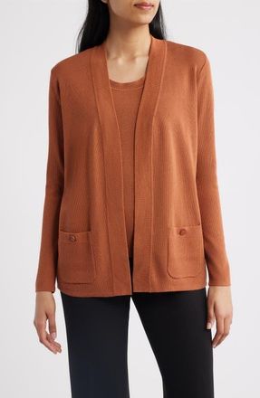 Anne Klein Malibu Open Front Cardigan in Cedar Spice at Nordstrom, Size Xx-Small
