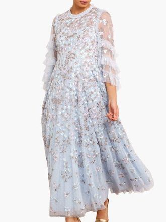 Needle & Thread Everett Bloom Round Neck Maxi Dress in Dusk Blue/multi at Nordstrom, Size 6