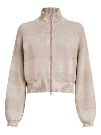 Brunello Cucinelli striped zip cardigan - Neutrals