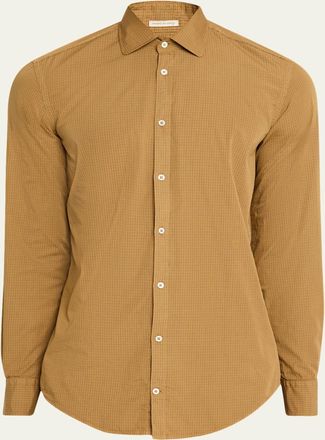 Massimo Alba Mens Canary Micro-Check Button-Down Shirt