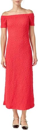 English Factory Textured Off the Shoulder Midi Dress in True Red at Nordstrom, Size X-Small
