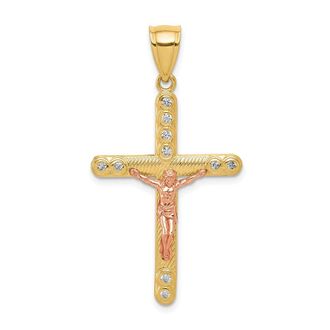 Diamond2Deal 10k Two-tone Cubic Zirconia Crucifix Pendant