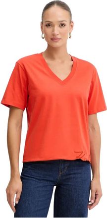 Karl Lagerfeld Geborduurd T-shirt met V-hals - Dames - T-shirts - Oranje - XS - Katoen - Tops