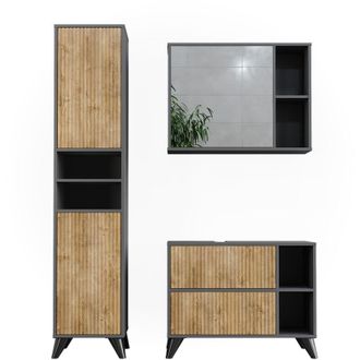 Vicco Conjunto De Muebles De Ba&ntilde;o Leano, Antracita/roble De Monta&ntilde;a, 80 Cm, Juego 3