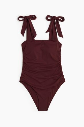 H&M Badeanzug mit Bindetr&auml;gern und wattierten Cups - Weinrot
