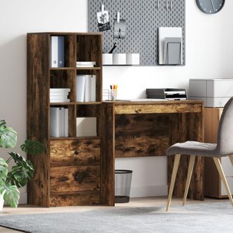 Berkfield Home Desk with Storage Smoked Oak Engineered Wood in Taupe