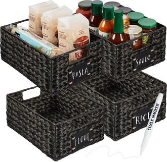 Best Choice Products Set of 4 12in Woven Water Hyacinth Pantry Baskets w/ Chalkboard Label, Chalk Marker