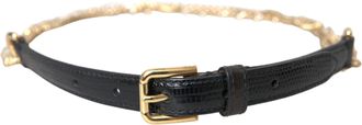 Dolce & Gabbana Zwarte Leren Gouden Ketting Kristallen Taille Damesriem