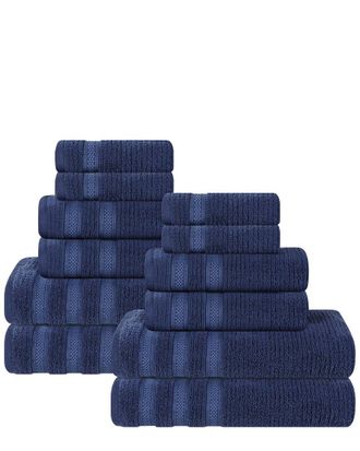 Superior Brea Zero Twist Cotton Ribbed Geometric Border Plush 12Pc Towel Set