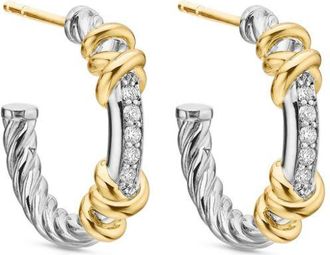 David Yurman Orecchini a cerchio Petite Helena Wrap in oro giallo 18kt e argento sterling con diamanti