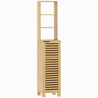 HOMCOM Columna de ba&ntilde;o 34x30x170 cm madera natural
