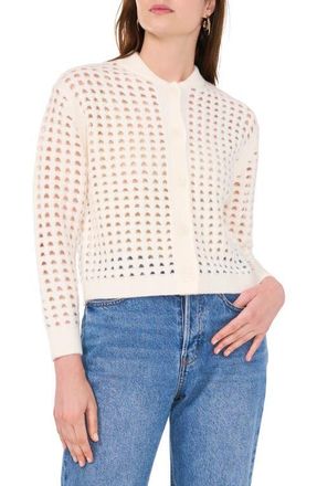 Vince Camuto Pointelle Crewneck Cardigan in Antique White at Nordstrom, Size X-Large
