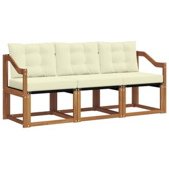 vidaXL Conjunto De Sof&aacute;s De Exterior Con Coj&iacute;n 3 Pcs Natural Y Crema Vidaxl