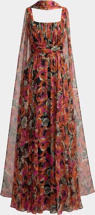Mac Duggal Floral Chiffon A-Line Gown