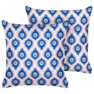 Beliani Beliani - Conjunto De 2 Cojines De Jard&iacute;n Almohada De Exterior 45 X 45 Cm Poli&eacute;ster Motivo Pavo Real Azul Y Rosa Ceriana