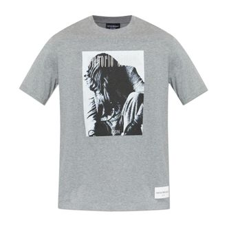 Emporio Armani T-Shirts, male, Gray, Size: 2XL Icon Jersey T-shirt with Photographic Print and Embroidery