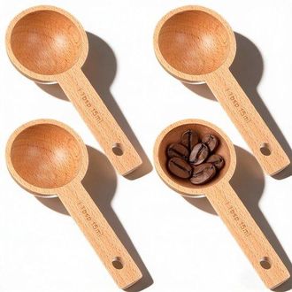 OEM Dailygoody - Juego De 4 Cucharas Medidoras De Madera Para Caf&eacute; - Madera De Haya - 15 Ml - Accesorios De Cocina Para Caf&eacute; Y Especias