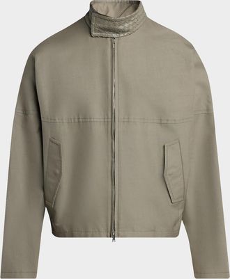 Bottega Veneta Men & apos;s Intrecciato-Collar Cotton Field Jacket