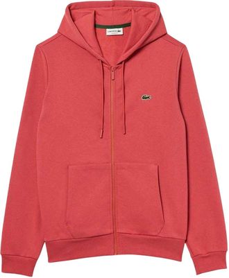 Lacoste Klassieke herenhoodie met doorlopende ritssluiting (Rood)
