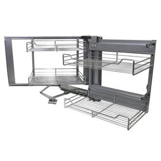 MonsterShop KuKoo Corner Kitchen Cupboard Pull Out Drawers - Right Hand in Silver