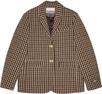 Ganni Check Wool Mix Oversized Blazer