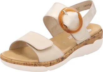 Remonte Keilsandalette REMONTE, Damen, Gr. 36, beige (hellbeige), Leder, Lederimitat, Schuhe Keilsandalette, Sommerschuh, Riemchensandale, praktische Klettver