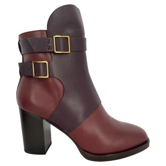 Tod's Tods Tweekleurige enkellaarsjes met hak van bordeauxrood leer