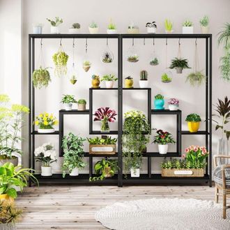 Tribesigns Soporte Para Plantas De Interior De 5 Niveles, Estante De Metal Grande De 180 Cm Para Plantas Con Ganchos Colgantes De 6 Piezas Para Interior, Jard&iacute;n,