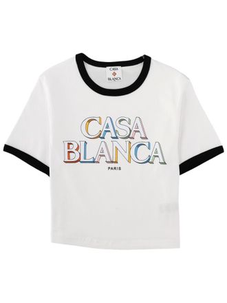 Casablanca Stacked Logo Cropped Baby Fit Cotton T-Shirt