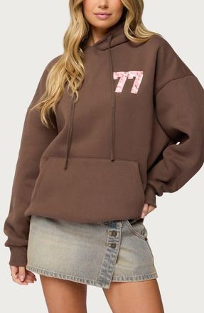 Edikted Leopard 77 Graphic Oversize Hoodie in Brown at Nordstrom, Size X-Small