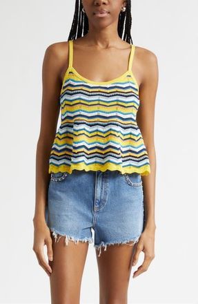 Ramy Brook Cecelia Pointelle Knit Tank in Sunshine Chevron at Nordstrom, Size Xx-Large