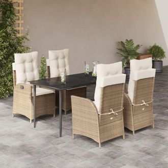 vidaXL Set Comedor De Jard&iacute;n 5 Pzas Con Cojines Rat&aacute;n Sint&eacute;tico Beige Vidaxl