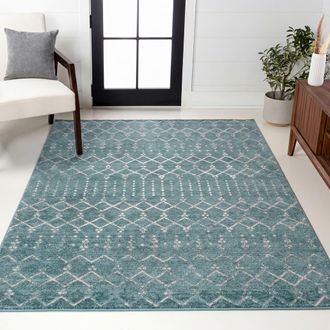 Jonathan Y Designs Leila Moroccan Diamond Trellis Non-Slip Machine-Washable Area Rug in Teal/ivory at Nordstrom, Size 5Ft 0In X 8Ft 0In