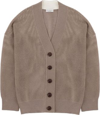 Brunello Cucinelli Beige Knitted V Neck Cardigan