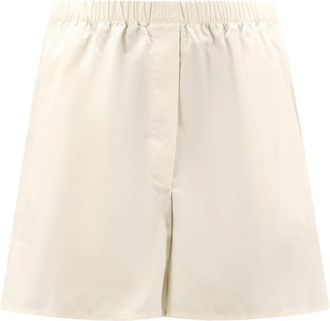 Miu Miu Korte Broeken, Dames, Beige, M, Katoen, Beige Katoenen Broek met Logoborduursel