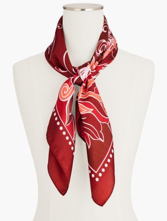Talbots Floral Swirls Square Scarf - Deep Burgundy - 001 Talbots