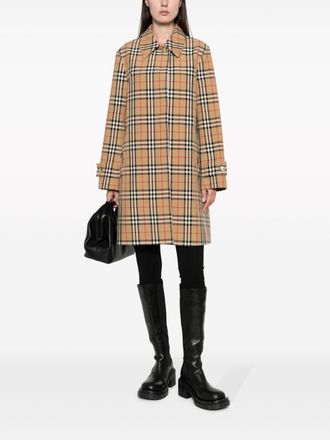 Burberry Womens Check Motif Raincoat - Tan Cotton - Size EU 34 (Womens)