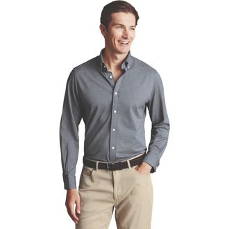 CHARLES TYRWHITT Four-Way Stretch Button Down Jersey Shirt in Flint Grey at Nordstrom, Size Xxx-Large