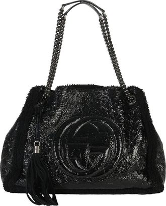 Gucci Black Patent Leather Shearling Medium Soho Hobo (Authentic Pre-Loved)