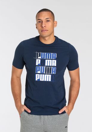 Puma T-Shirt PUMA ESS+ LOGO LAB TEE, Herren, Gr. S, blau (club navy), Jersey, Obermaterial: 100% Baumwolle, bedruckt, regular fit normal, Rundhals, Shirts 