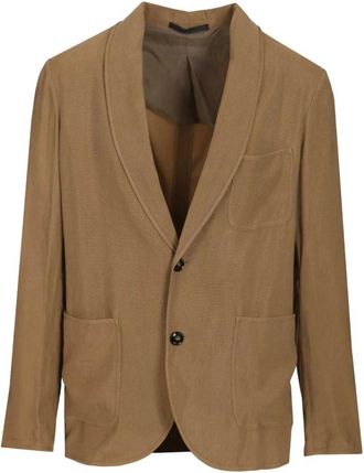Giorgio Armani Jassen, Heren, Beige, M, Leer, ASV Single-Breasted Jacket