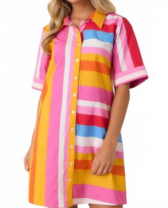 THML Clothing Short Sleeve Color Blocked Dress In Multi Stripe