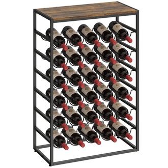 HOMCOM Homcom Botellero Para 30 Botellas, Botellero Para Vino De 6 Niveles Con Encimera De Efecto Madera, Estilo Industrial, 59x30x88,5 Cm, Marr&oacute;n R&uacute;stico