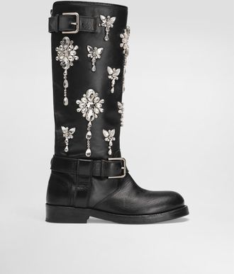 Dolce & Gabbana Horse Leather Boots With Crystal Embroidery - Woman Boots And Booties Black 38