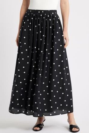 Caslon Print Pleated Maxi Skirt in Black- Ivory Disorderly Dot at Nordstrom Rack, Size Xx-Large