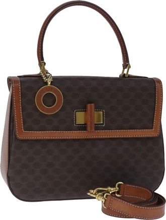 Celine Vintage Convertible Top Handle Bag Macadam Coated Canvas Brown Canvas Bag (Pre-Owned)