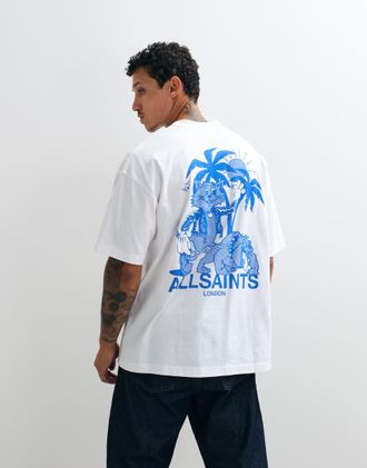 AllSaints Bulldog - T-shirt bianca a maniche corte con stampa del logo sul retro-Bianco