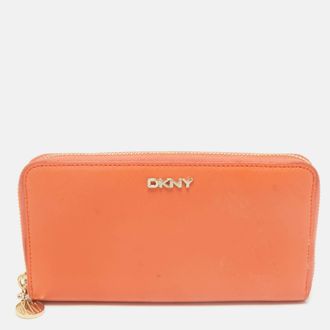 DKNY Dkny Orange Leather Zip Continental Wallet