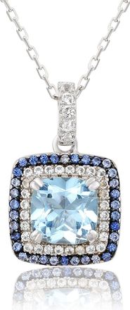 Suzy Levian Sterling Silver Cushion Cut Purple Amethyst And Sapphire Accent Pendant